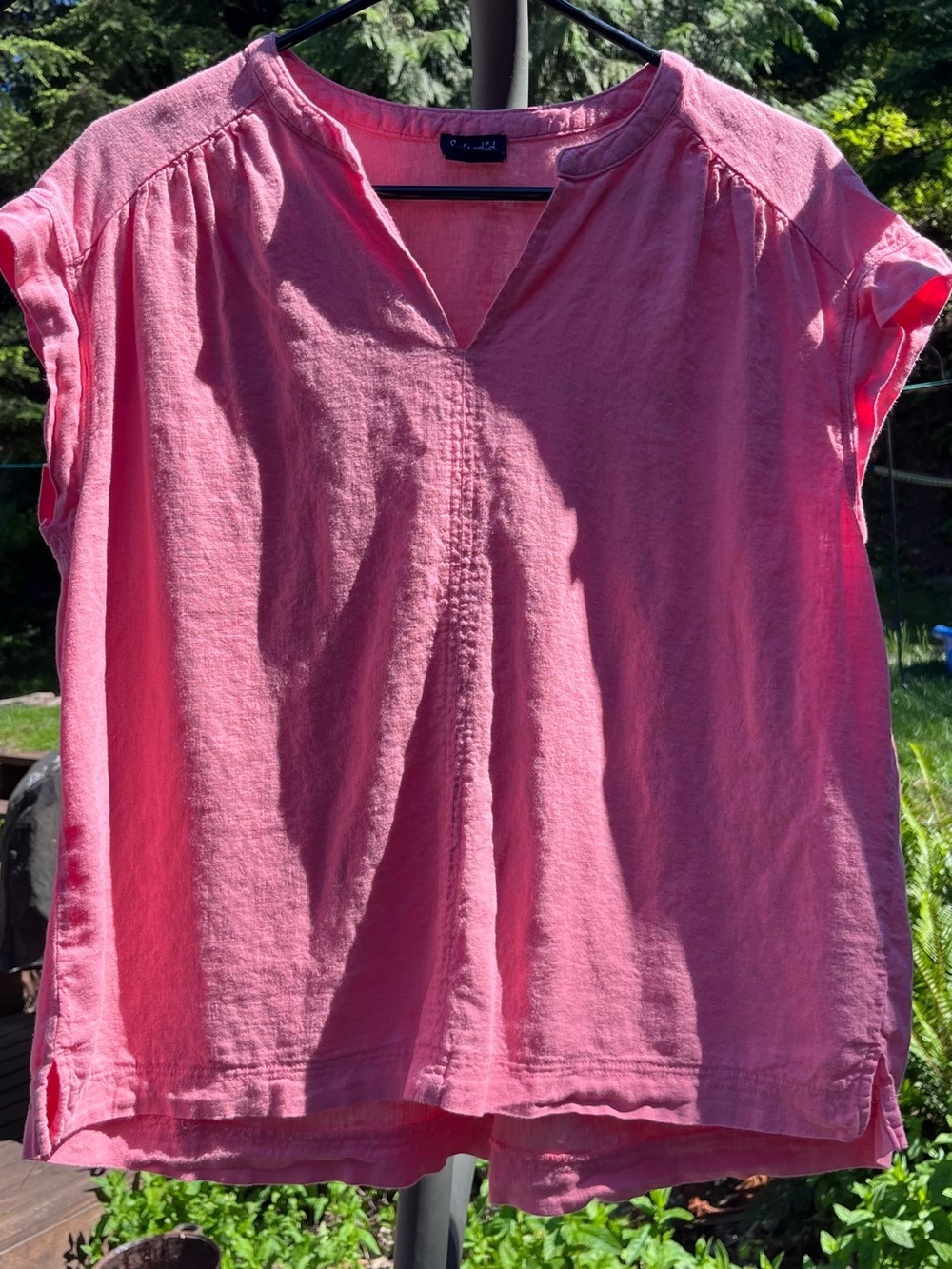 Splendid Coral Split V-Neck Cap Sleeve Blouse